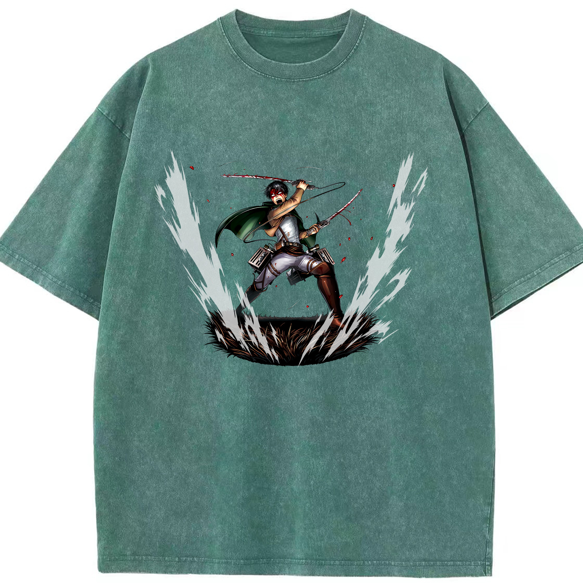 （画像用） 進撃の巨人 リヴァイ·アッカーマン Attack on Titan Levi Ackerman 綿100% ヴィンテージ風 半袖Tシャツ（フロントプリント）